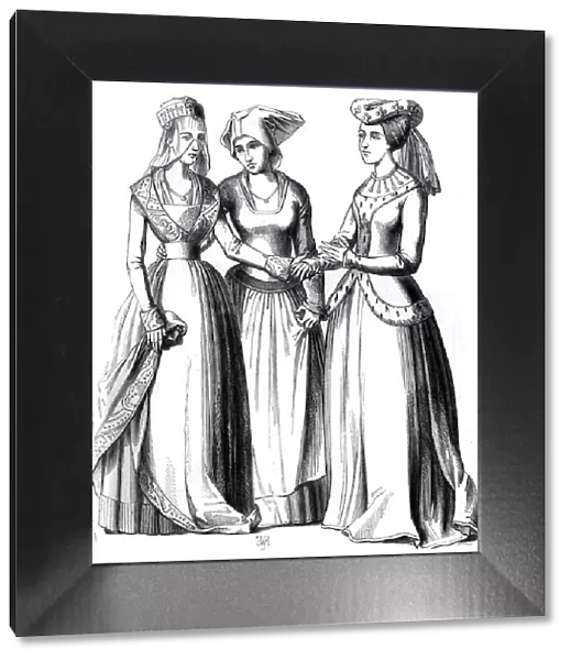 A bourgeoise, a peasant and a noble women, 14th century (1849). Artist: A Bisson