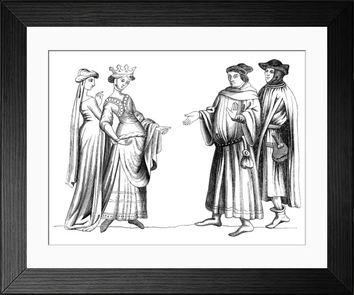 Framed Print : A noblewoman, servant and member of the bourgeoisie, 14th century (1849) Framed Print : A noblewoman, servant and member of the bourgeoisie, 14th century (1849)