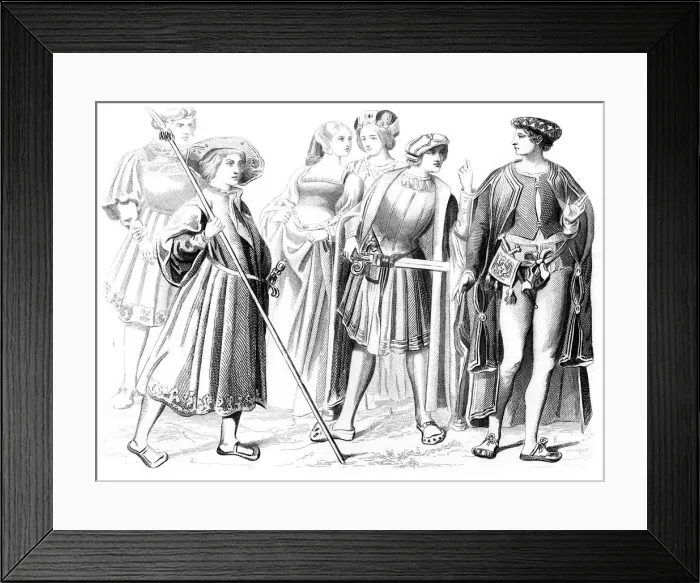 Framed Print : French noblemen and women, a yeomen of the guard, and a gentleman, 15th century (1849) Framed Print : French noblemen and women, a yeomen of the guard, and a gentleman, 15th century (1849)