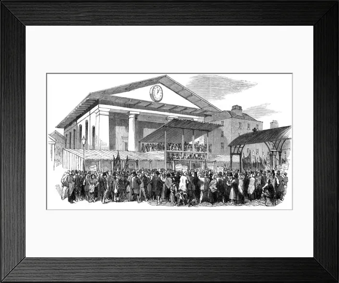 Framed Print : Election hustings in Covent Garden during the Westminster election, London, 1852 Framed Print : Election hustings in Covent Garden during the Westminster election, London, 1852