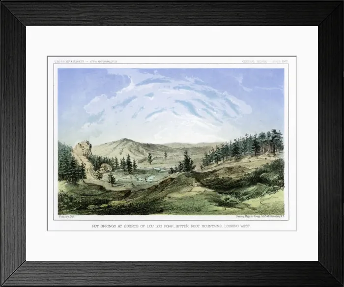 Framed Print : Hot Springs at their source in Lou Lou Fork, Bitterroot Mountains, Montana, USA, 1856. Artist: John Mix Stanley Framed Print : Hot Springs at their source in Lou Lou Fork, Bitterroot Mountains, Montana, USA, 1856. Artist: John Mix Stanley