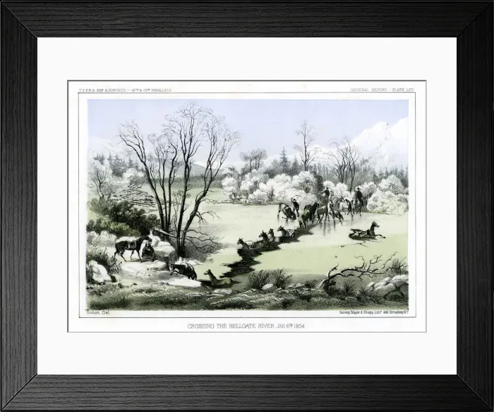 Framed Print : Crossing the Hellgate River, 6 January 1854 (1856). Artist: John Mix Stanley Framed Print : Crossing the Hellgate River, 6 January 1854 (1856). Artist: John Mix Stanley