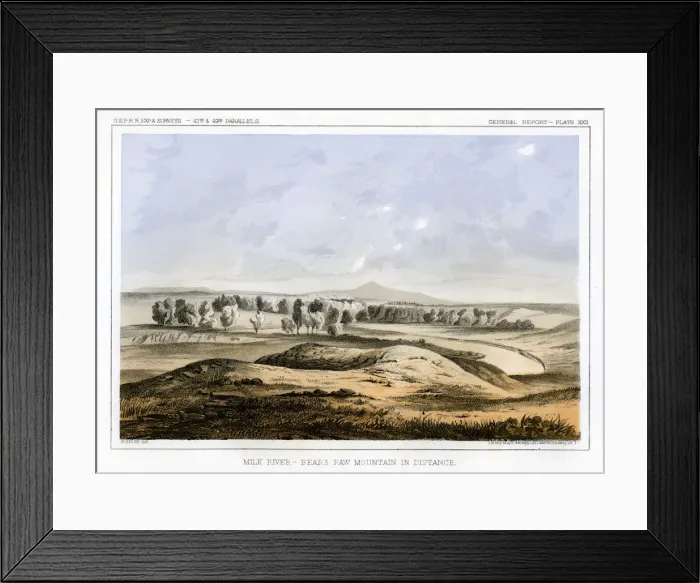 Framed Print : Milk River, with Bears Paw Mountain in the distance, Montana, USA, 1856. Artist: John Mix Stanley Framed Print : Milk River, with Bears Paw Mountain in the distance, Montana, USA, 1856. Artist: John Mix Stanley