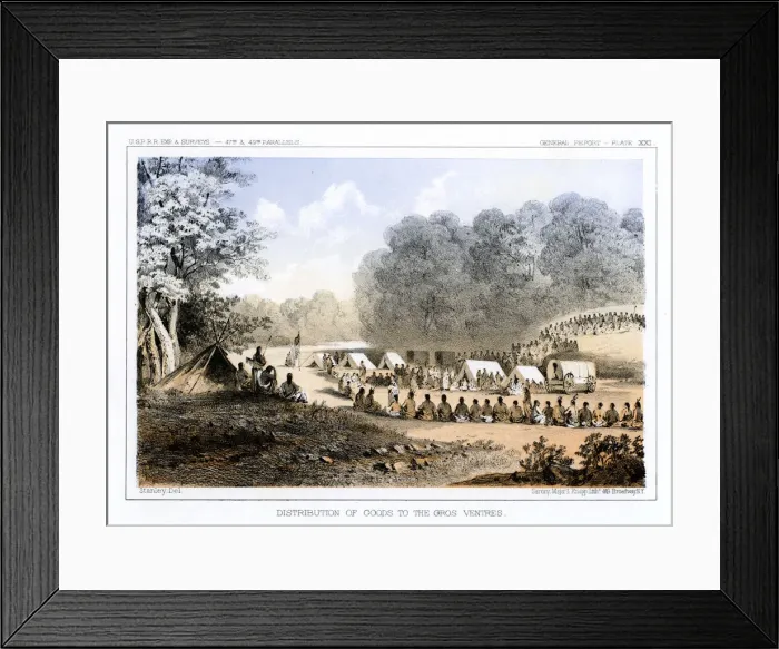 Framed Print : Distribution of goods to the Gros Ventres 26 August 1853 (1856). Artist: John Mix Stanley Framed Print : Distribution of goods to the Gros Ventres 26 August 1853 (1856). Artist: John Mix Stanley