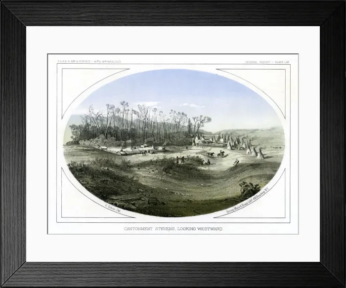 Framed Print : Camp Stevens, looking westward, Montana, USA, 1856. Artist: Gustav Sohon Framed Print : Camp Stevens, looking westward, Montana, USA, 1856. Artist: Gustav Sohon