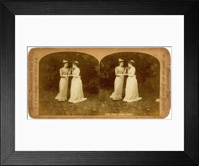 Framed Print : Give me a light, late 19th century. Artist: Universal Stereoscopic View Company Framed Print : Give me a light, late 19th century. Artist: Universal Stereoscopic View Company