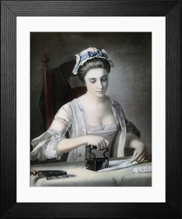 Framed Print : A maid ironing, 18th century. Artist: George Morland Framed Print : A maid ironing, 18th century. Artist: George Morland