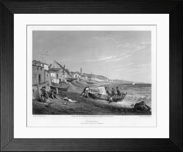 Framed Print : Cogoleto, the birth place of Columbus, Italy, 1828. Artist: E Finden Framed Print : Cogoleto, the birth place of Columbus, Italy, 1828. Artist: E Finden