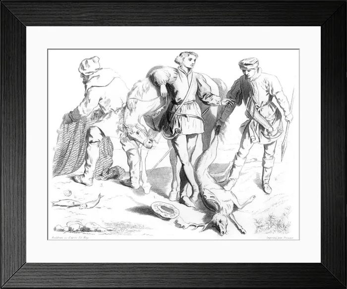 Framed Print : English hunter, gamekeeper and fisherman, 1435 (1849). Artist: Drouart Framed Print : English hunter, gamekeeper and fisherman, 1435 (1849). Artist: Drouart