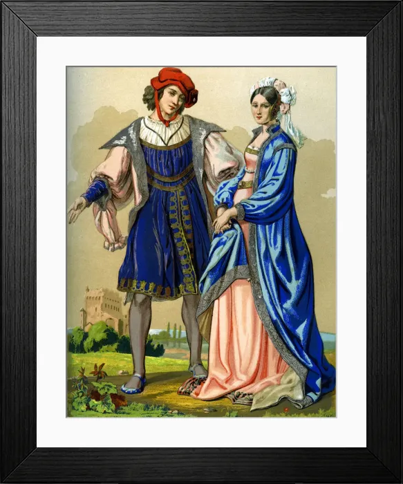 Framed Print : A noble French couple at the end of the 15th century (1849). Artist: Edward May Framed Print : A noble French couple at the end of the 15th century (1849). Artist: Edward May