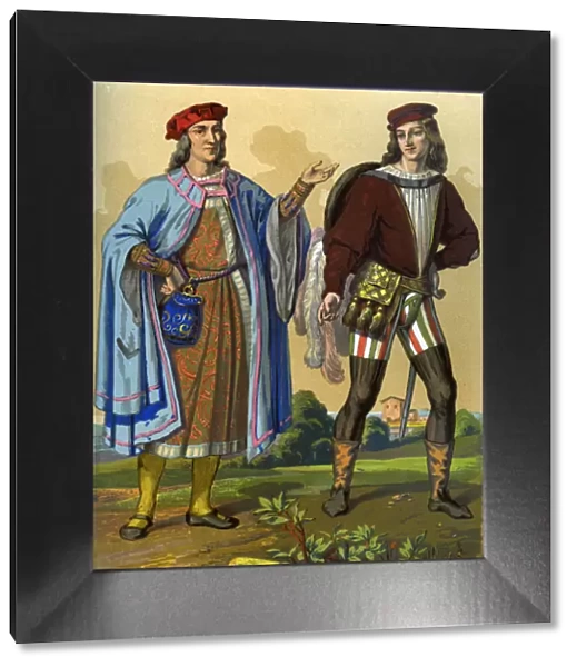 An English courtier of 1450 and an English gentleman of 1500 (1849). Artist: Edward May
