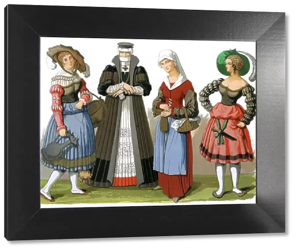 Swiss costumes, 15th-16th century (1849). Artist: Edward May