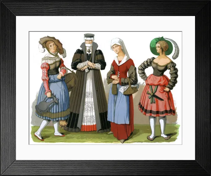 Framed Print : Swiss costumes, 15th-16th century (1849). Artist: Edward May