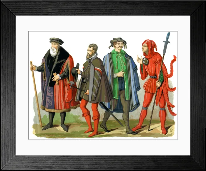 Framed Print : German costumes, 15th-16th century (1849). Artist: Edward May Framed Print : German costumes, 15th-16th century (1849). Artist: Edward May