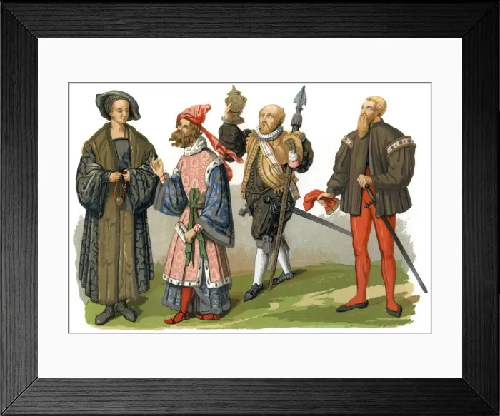 Framed Print : Costumes, 16th century (1849). Artist: Edward May Framed Print : Costumes, 16th century (1849). Artist: Edward May