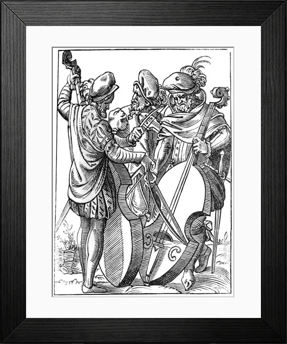 Framed Print : A violinist and two cellists, 16th century (1849). Artist: Jost Amman Framed Print : A violinist and two cellists, 16th century (1849). Artist: Jost Amman