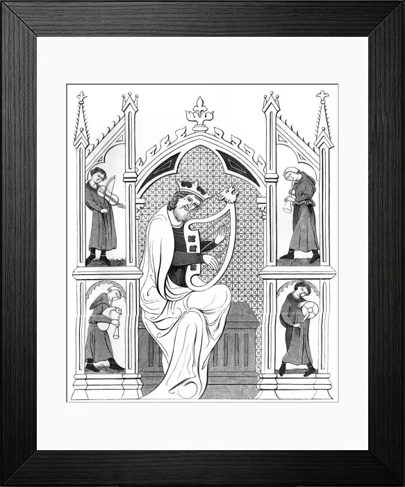Framed Print : Music concert, 13th century (1849). Artist: A Bisson Framed Print : Music concert, 13th century (1849). Artist: A Bisson