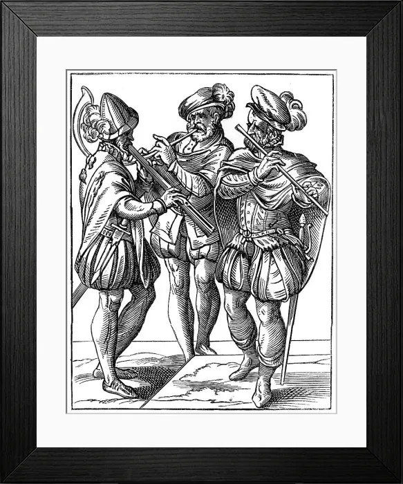 Framed Print : Flute and cornetto players, 16th century (1849). Artist: Jost Amman Framed Print : Flute and cornetto players, 16th century (1849). Artist: Jost Amman