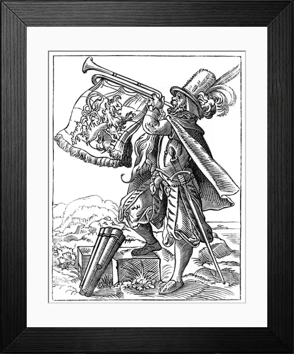 Framed Print : Military trumpeter, 16th century (1849). Artist: Jost Amman Framed Print : Military trumpeter, 16th century (1849). Artist: Jost Amman