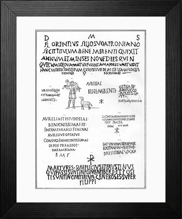 Framed Print : Inscriptions from the Catacombs, Rome, 1926 Framed Print : Inscriptions from the Catacombs, Rome, 1926