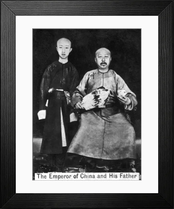 Framed Print : The Emperor of China and his father, 20th century. Artist: Ogdens Guinea Gold Cigarettes Framed Print : The Emperor of China and his father, 20th century. Artist: Ogdens Guinea Gold Cigarettes