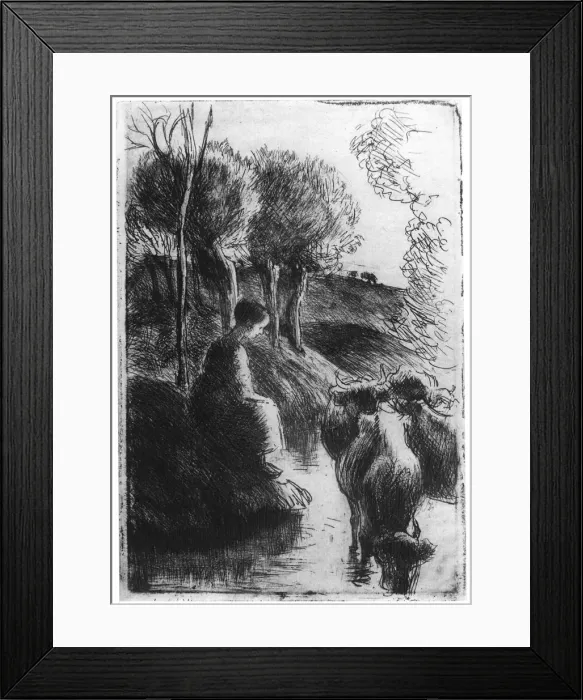 Framed Print : Vachere au Bord de L eau, (Cowherd beside Water), c1850-1900 (1924). Artist: Camille Pissarro Framed Print : Vachere au Bord de L eau, (Cowherd beside Water), c1850-1900 (1924). Artist: Camille Pissarro