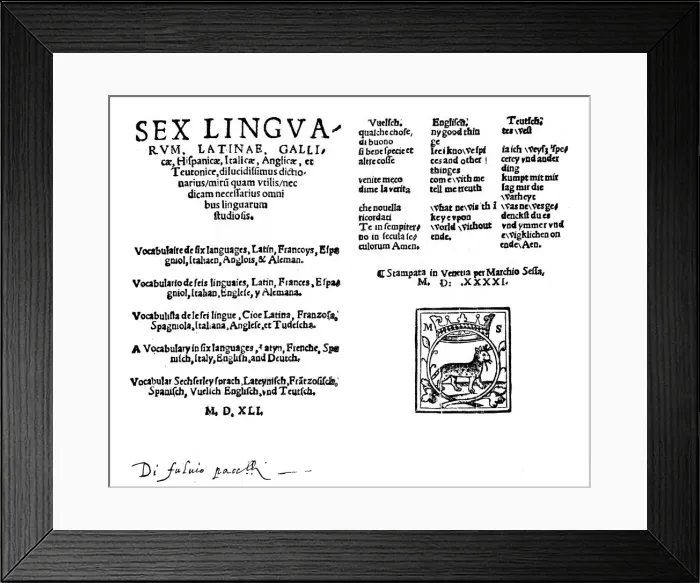 Framed Print : Hexaglot travellers dictionary, 1541, (1901). Artist: Melchiorre Sessa Framed Print : Hexaglot travellers dictionary, 1541, (1901). Artist: Melchiorre Sessa