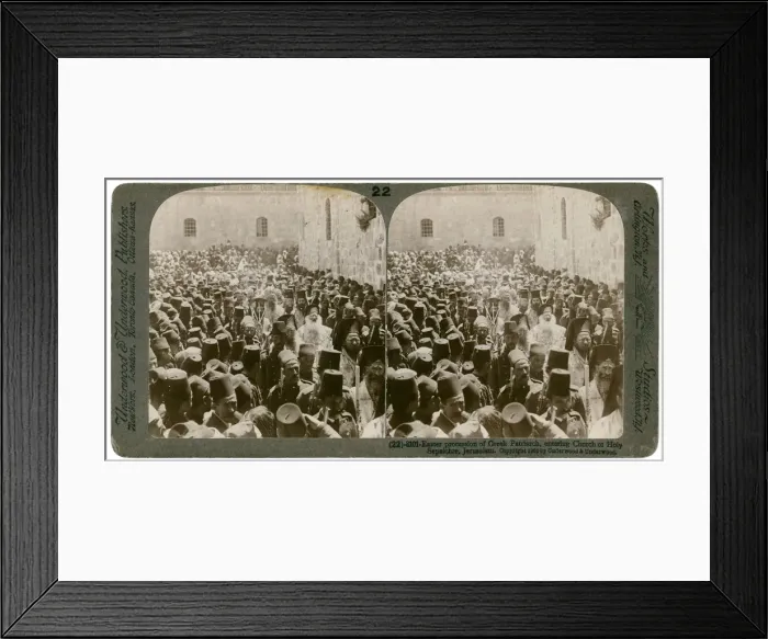 Framed Print : Easter procession of the Greek Patriarch, entering the Church of Holy Sepulchre, Jerusalem, 1903. Artist: Underwood & Underwood