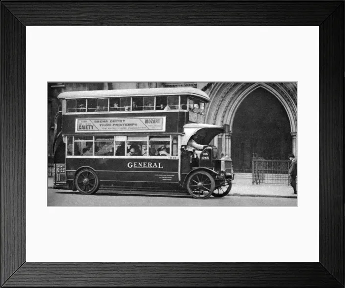 Framed Print : A double-decker bus standing outside the Law Courts, London, 1926-1927 Framed Print : A double-decker bus standing outside the Law Courts, London, 1926-1927
