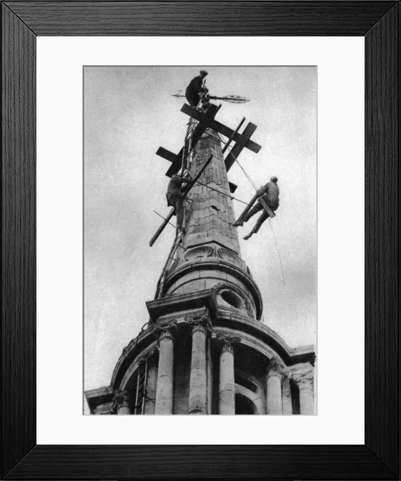 Framed Print : Steeplejacks on the spire of All Saints Church, Poplar, London, 1926-1927 Framed Print : Steeplejacks on the spire of All Saints Church, Poplar, London, 1926-1927