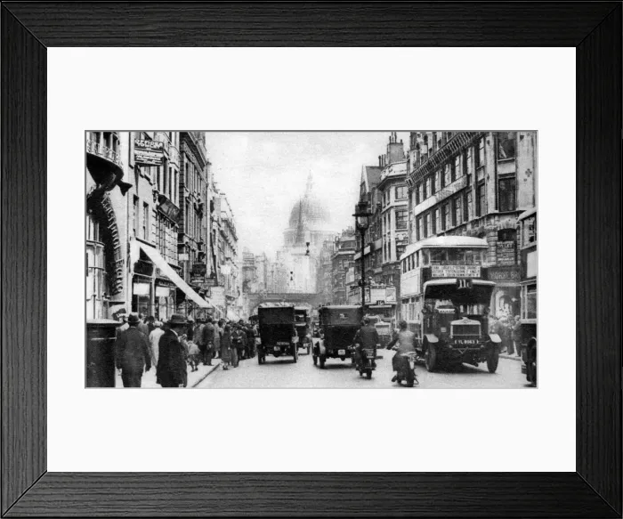 Framed Print : Fleet Street as seen from opposite Salisbury Court, London, 1926-1927 Framed Print : Fleet Street as seen from opposite Salisbury Court, London, 1926-1927