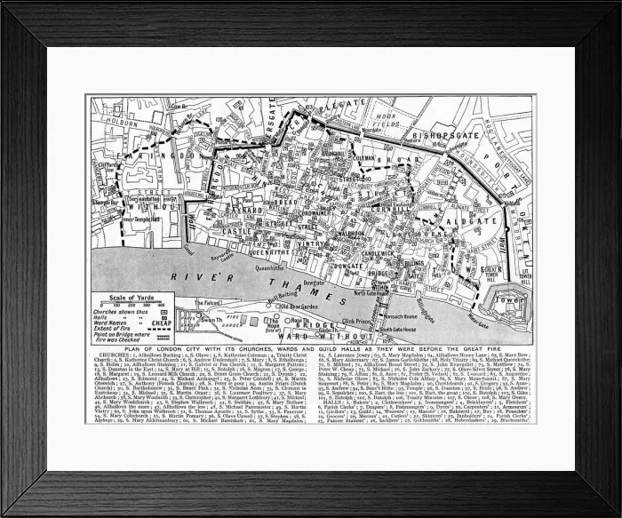 Framed Print : Plan of the City of London showing churches, wards and guild halls, 1926-1927 Framed Print : Plan of the City of London showing churches, wards and guild halls, 1926-1927