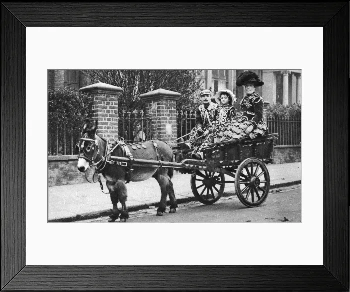Framed Print : Pearly family in their donkey-drawn moke, London, 1926-1927. Artist: McLeish Framed Print : Pearly family in their donkey-drawn moke, London, 1926-1927. Artist: McLeish
