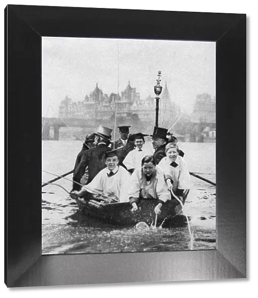 Choirboys of St Clement Danes beating the boundary-marks on the Thames, London, 1926-1927
