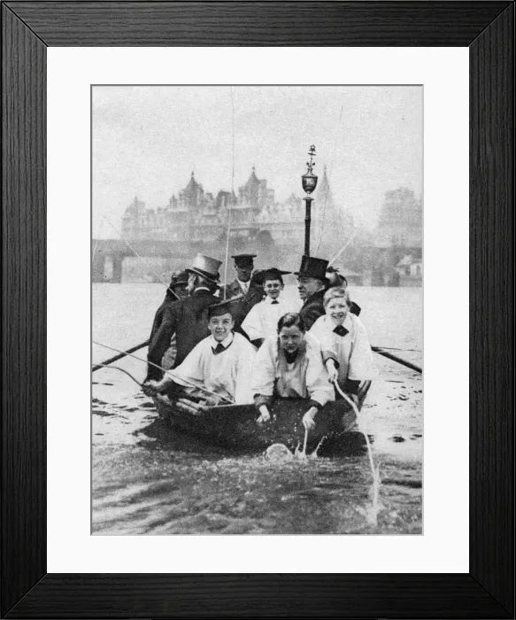 Framed Print : Choirboys of St Clement Danes beating the boundary-marks on the Thames, London, 1926-1927 Framed Print : Choirboys of St Clement Danes beating the boundary-marks on the Thames, London, 1926-1927