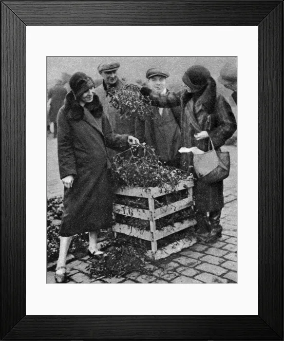 Framed Print : Women choosing bunches of mistletoe, Caledonian Market, London, 1926-1927 Framed Print : Women choosing bunches of mistletoe, Caledonian Market, London, 1926-1927