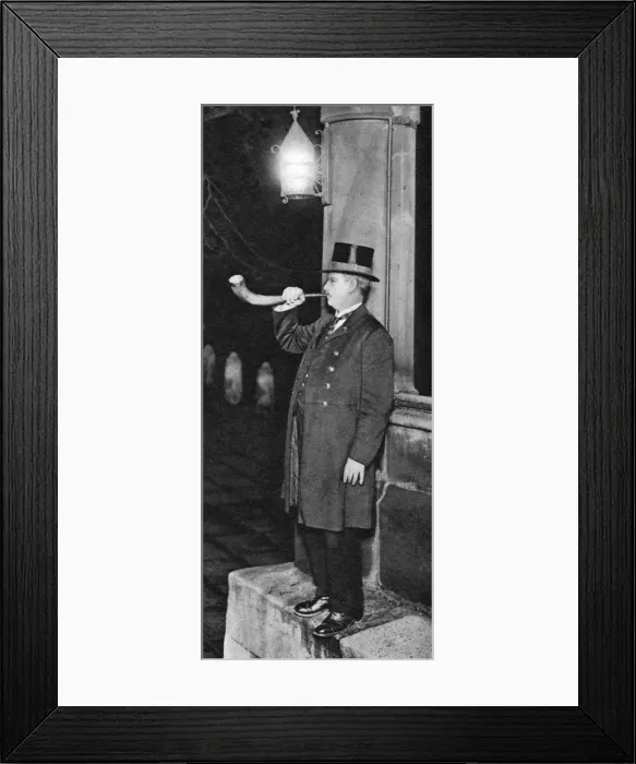 Framed Print : Panyer-man blowing a silver mounted ox-horn, Middle Temple Hall, London, 1926-1927 Framed Print : Panyer-man blowing a silver mounted ox-horn, Middle Temple Hall, London, 1926-1927