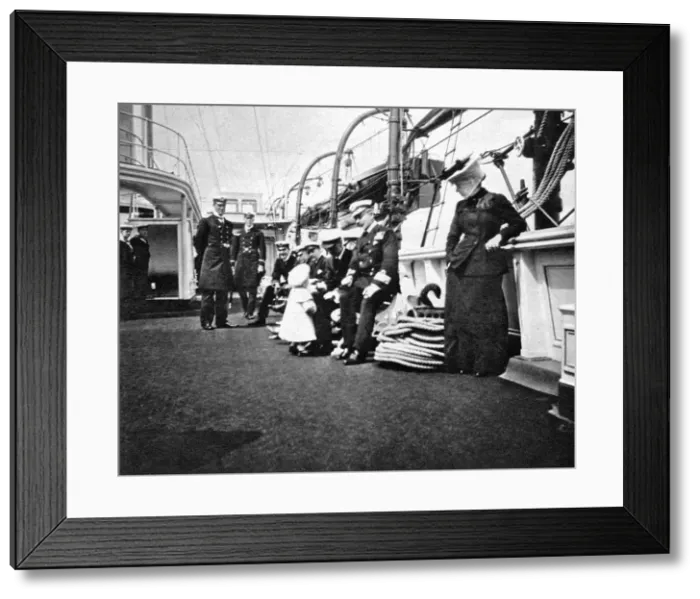 Framed Print : Prince Olav (1903-1991), the future King Olav V of Norway, conversing with naval officers, 1908. Artist: Queen Alexandra Framed Print : Prince Olav (1903-1991), the future King Olav V of Norway, conversing with naval officers, 1908. Artist: Queen Alexandra