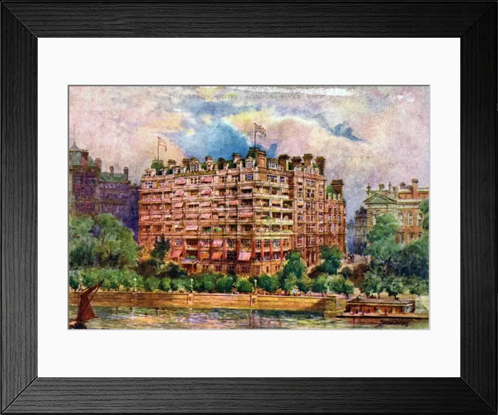 Framed Print : The Savoy Hotel as seen from the River Thames, London, 1905. Artist: William Harold Oakley Framed Print : The Savoy Hotel as seen from the River Thames, London, 1905. Artist: William Harold Oakley