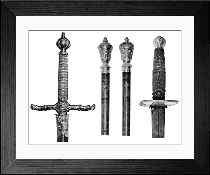 Framed Print : Liverpools swords and wooden staves, 1910 Framed Print : Liverpools swords and wooden staves, 1910