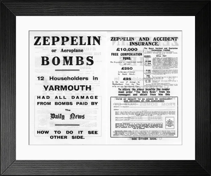 Framed Print : Zeppelin and accident insurance advertisement, 1910