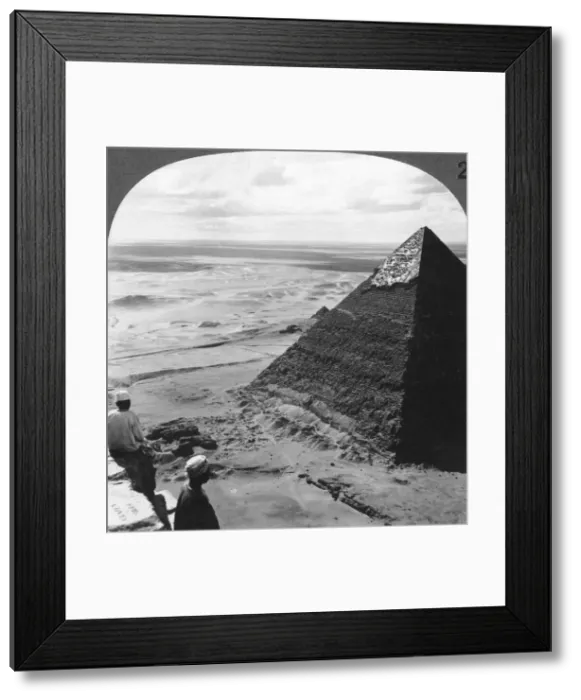 Framed Print : The Second Pyramid, showing part of the original covering, Egypt, 1905. yramid, Egypt, c1900. Artist: Underwood & Underwood Framed Print : The Second Pyramid, showing part of the original covering, Egypt, 1905. yramid, Egypt, c1900. Artist: Underwood & Underwood