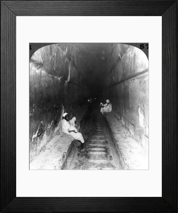 Framed Print : Looking down the main passage to Khufus sepulchre within the Great Pyramid, Egypt, 1905. Artist: Underwood & Underwood Framed Print : Looking down the main passage to Khufus sepulchre within the Great Pyramid, Egypt, 1905. Artist: Underwood & Underwood