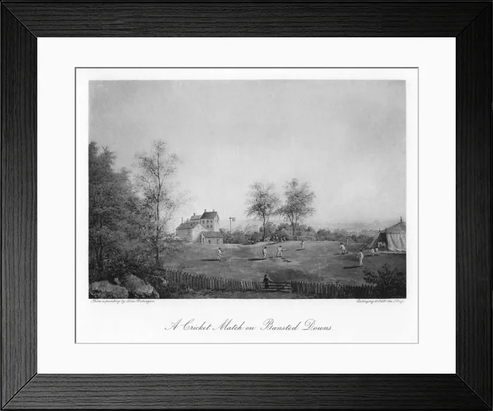 Framed Print : A cricket match on Bansted Downs, Surrey, 19th century (1912) Framed Print : A cricket match on Bansted Downs, Surrey, 19th century (1912)