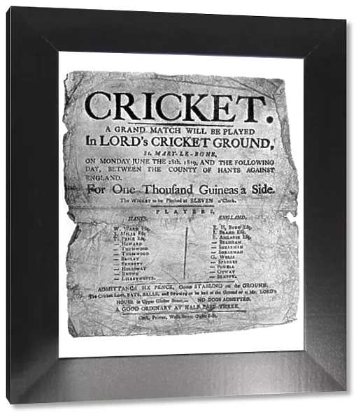 Flyer advertising a cricket match between Hampshire and England, 1819 ((1912)