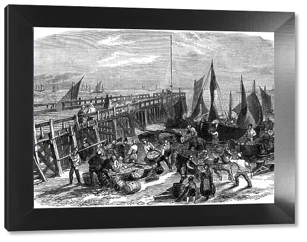 Return of the herring boats, Yarmouth, Isle of Wight, 1856. Artist: NR Woods
