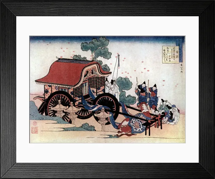 Framed Print : Pulling a three-wheeled carriage, Japanese woodcut, c1780-1849. Artist: Hokusai Framed Print : Pulling a three-wheeled carriage, Japanese woodcut, c1780-1849. Artist: Hokusai