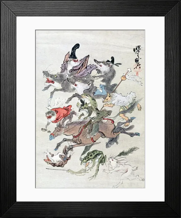 Framed Print : Animals and ambhipibians in a hunting scene, 20th century Framed Print : Animals and ambhipibians in a hunting scene, 20th century