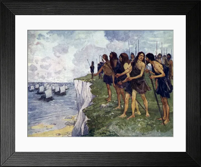 Framed Print : Britons awaiting the imminent arrival of viking ships, c16th century Framed Print : Britons awaiting the imminent arrival of viking ships, c16th century