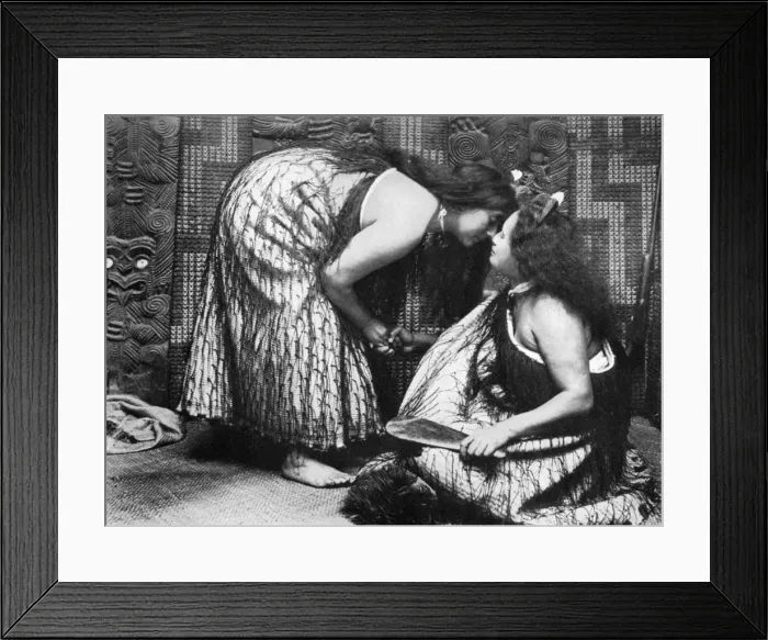 Framed Print : Hongi Maori salutations, 1908-1909. Artist: JL Martin